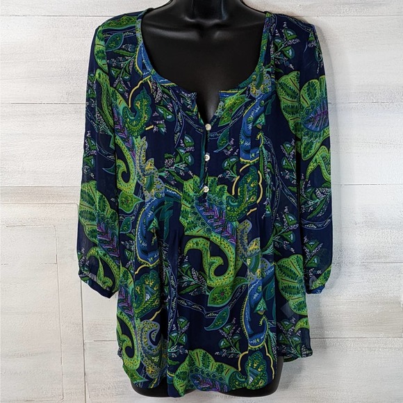 Old Navy Blue and Green Sheer Paisley Blouse Size S(P) - Picture 1 of 3